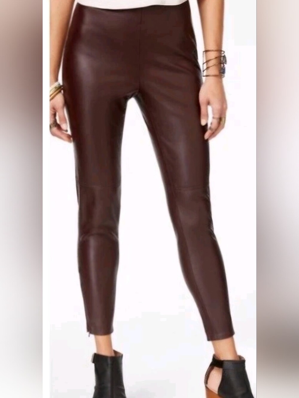 Free People OB445531 Oxblood Stretch Faux Leather Ankle Zip Pants Women's Size 0